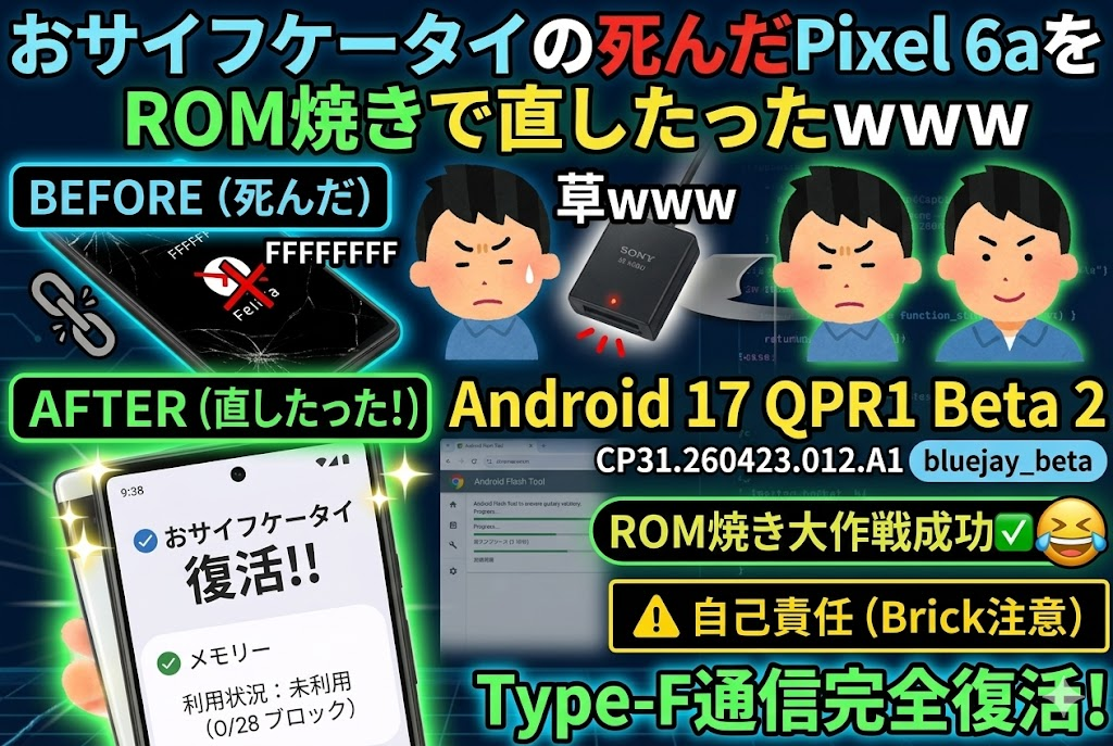 おサイフケータイの死んだPixel 6aをROM焼きで直したったｗｗｗ