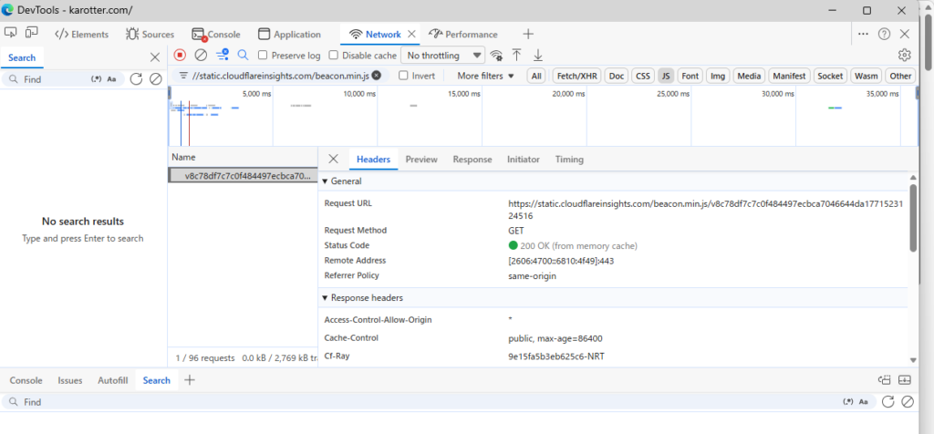 cloudflareinsightsでビーコン情報を送っている