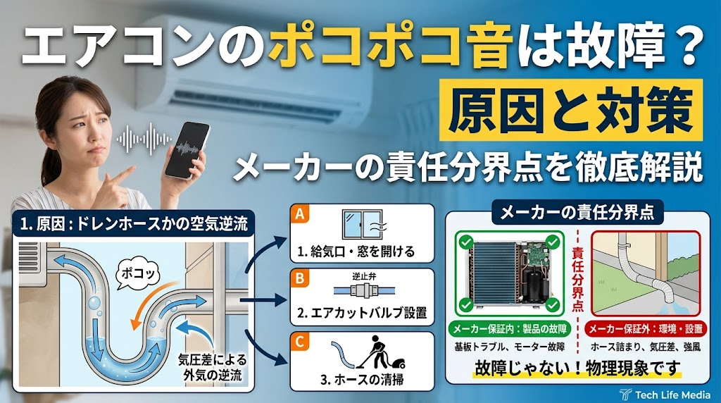 エアコンのポコポコ音は故障？原因と対策、メーカーの責任分界点を徹底解説